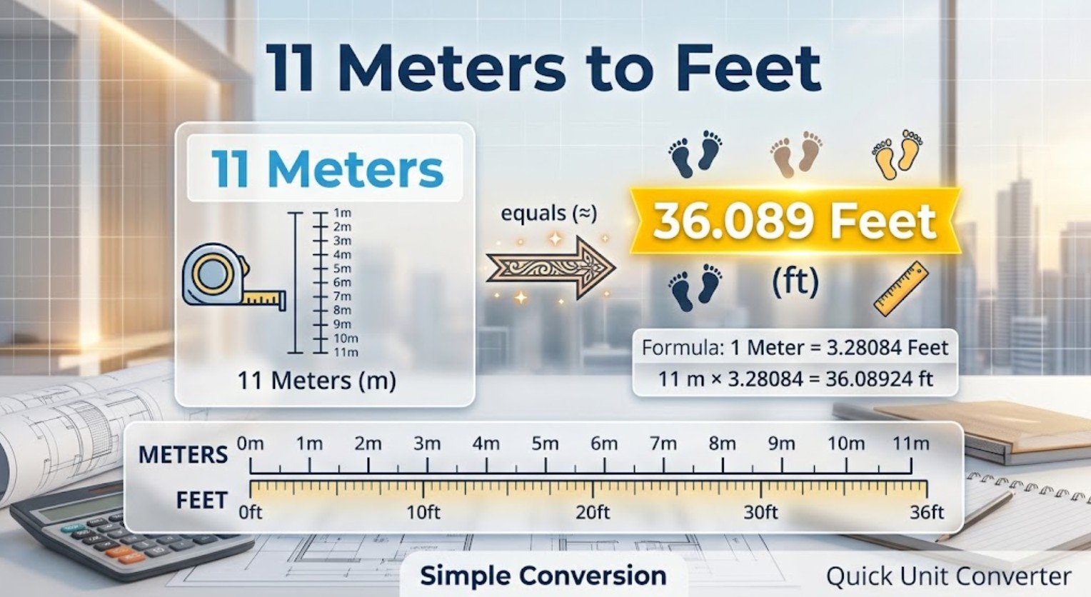 11 Meters to Feet