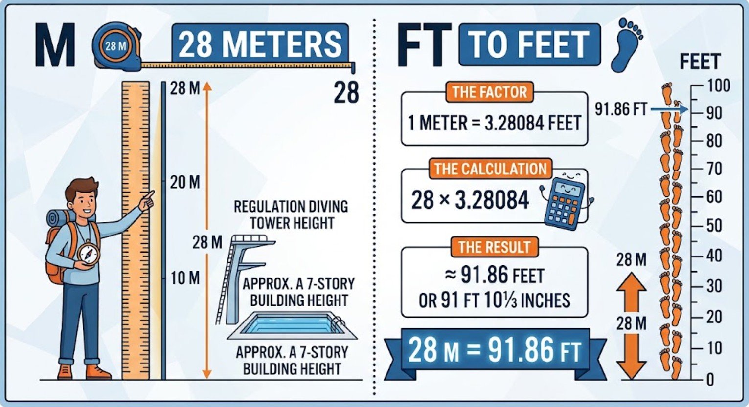 28 Meters to Feet