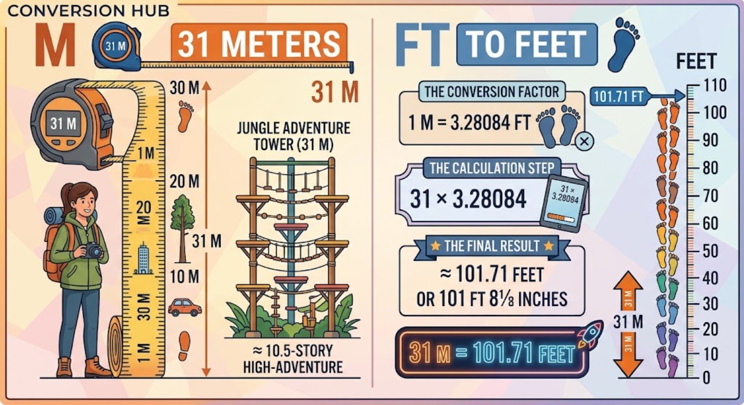 31 Meters to Feet