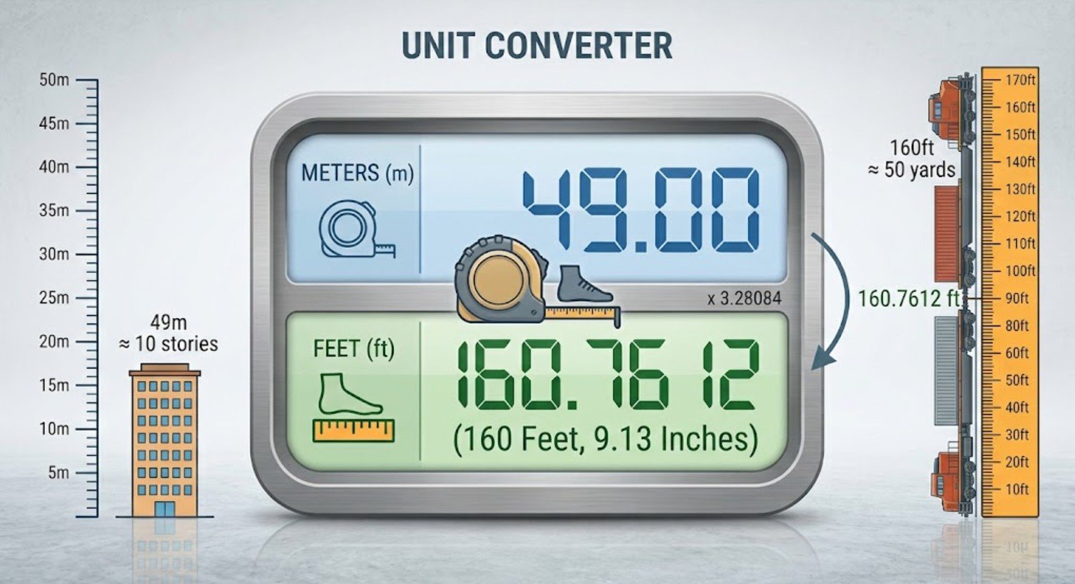 49 Meters to Feet