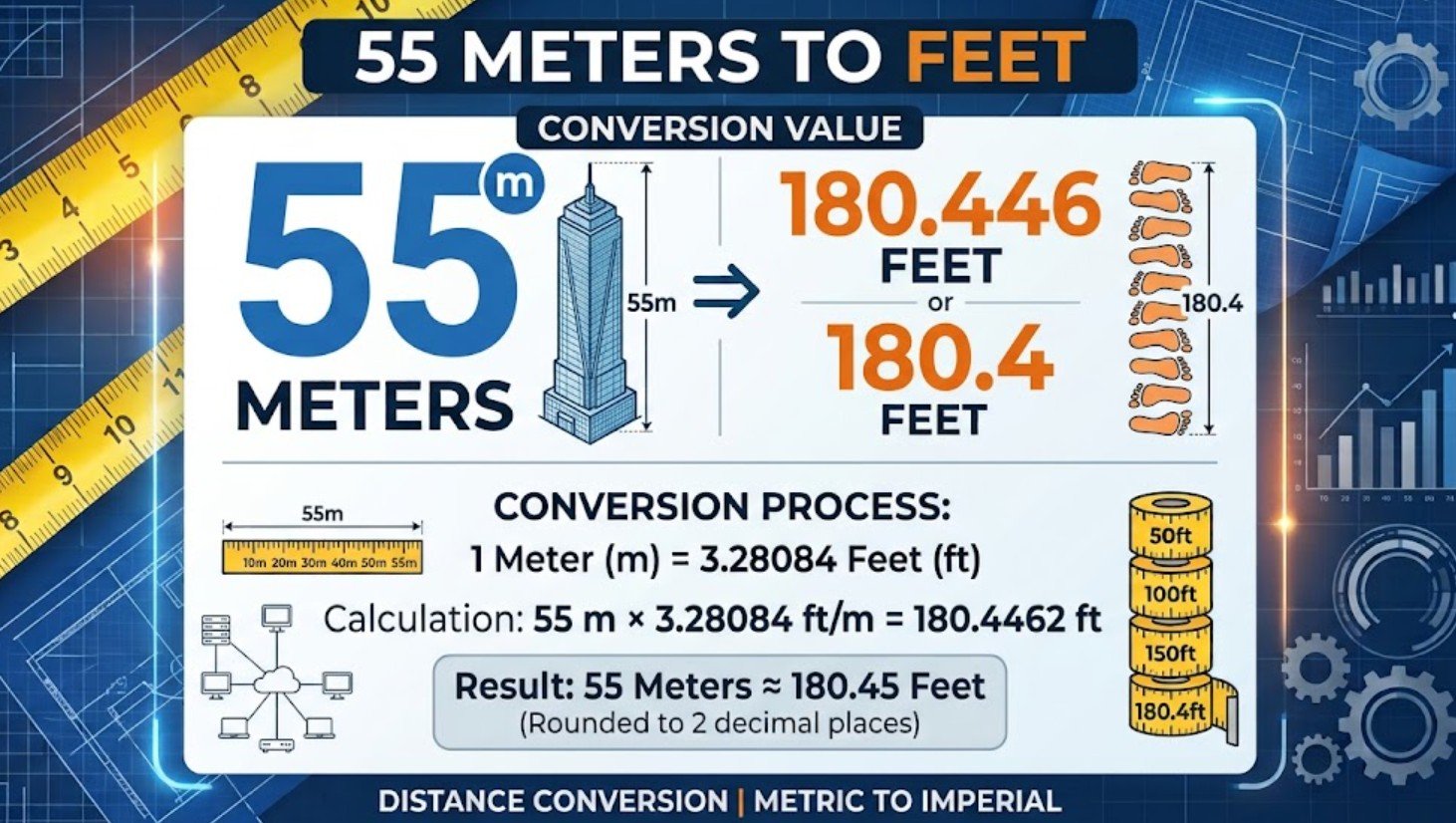 55 Meters to Feet