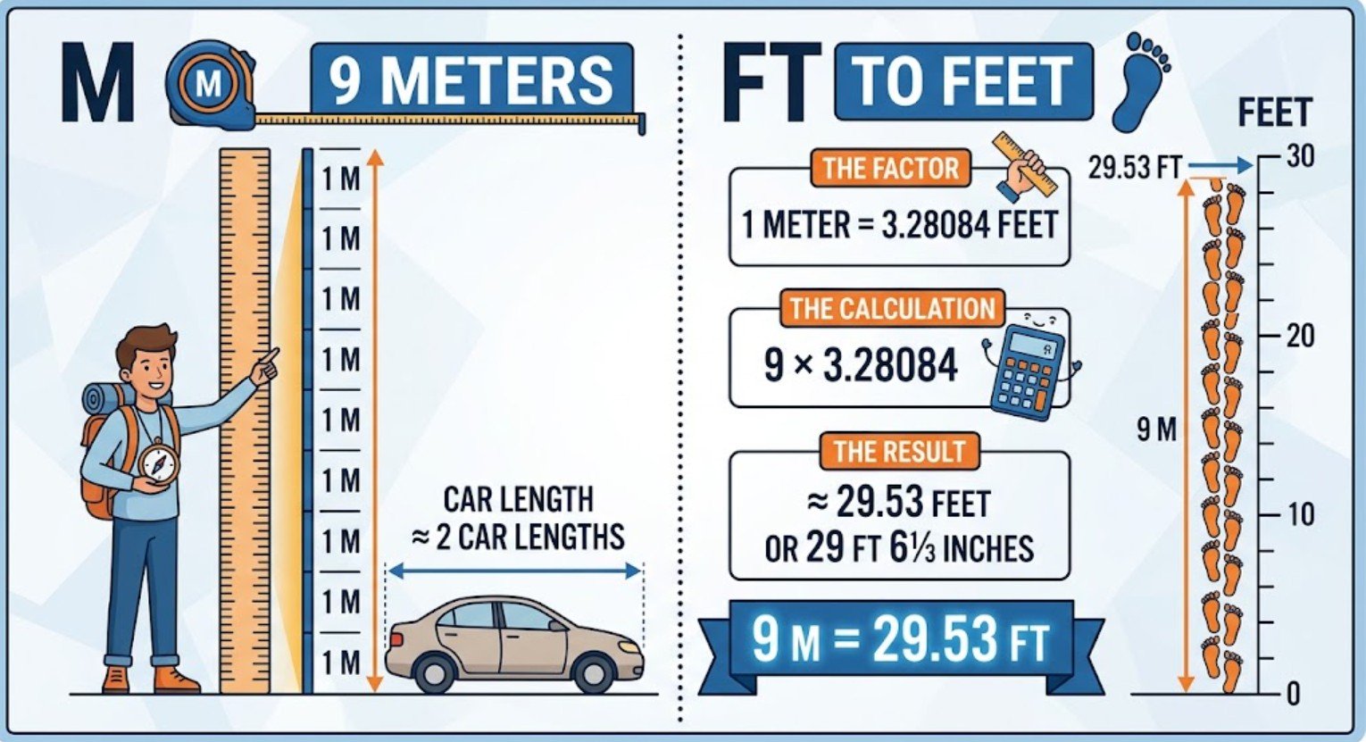 9 Meters to Feet