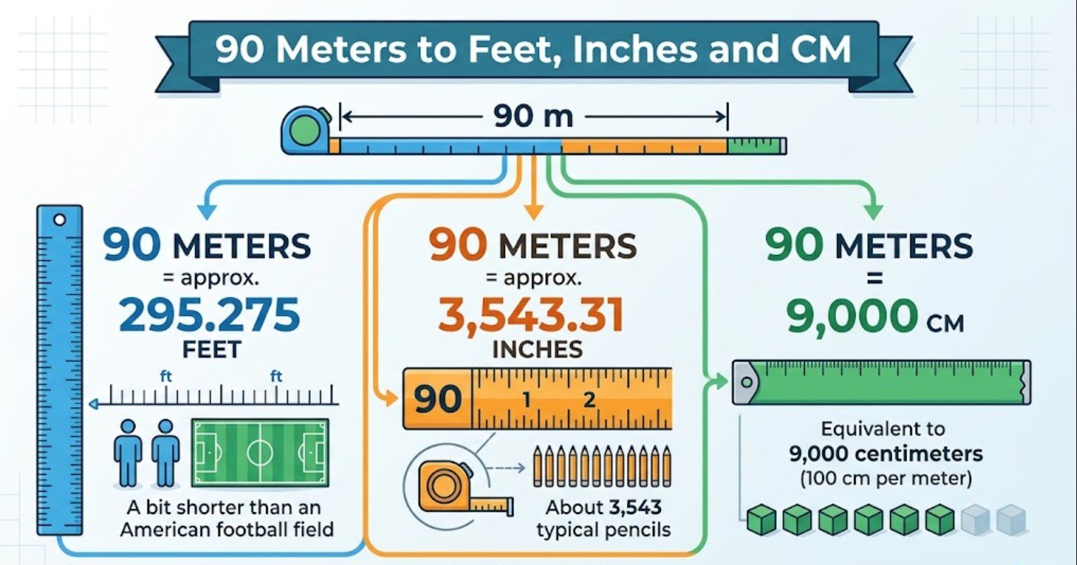 90 meters to feet
