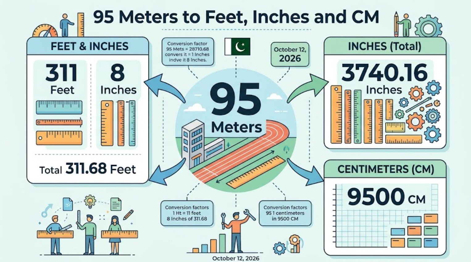 95 Meters to Feet, Inches and CM